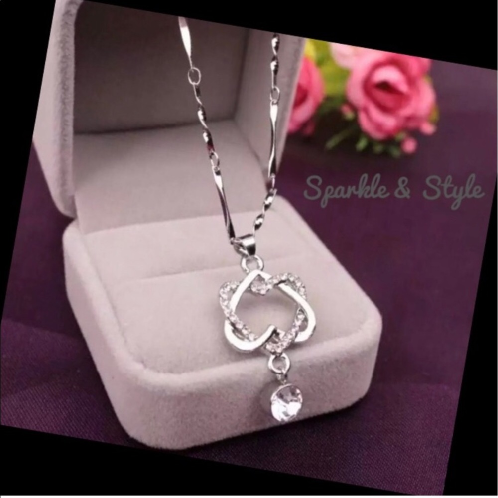 New White Gold Double Heart Pendant Necklace